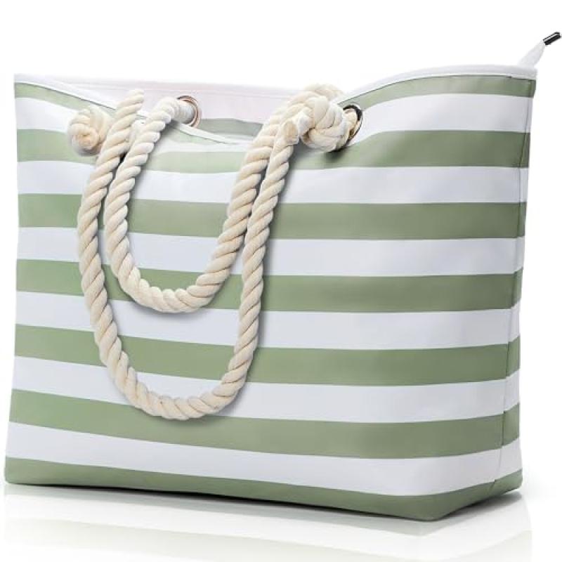 KALIDI Beach Bag with Zipper and Pockets