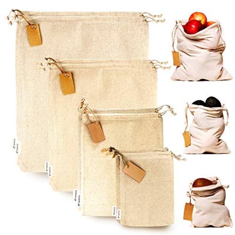 Leafico Muslin Cloth Bags - Set of 8