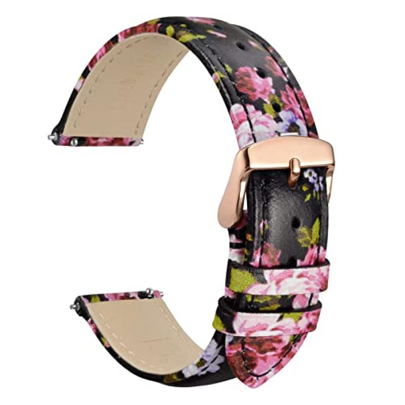WOCCI Leather Watch Strap with Floral Print