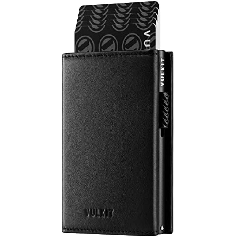 VULKIT Leather Pop-Up Card Wallet