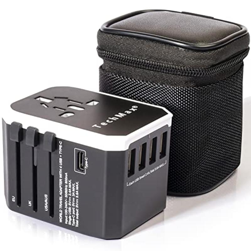 TechMax Travel Adapter Plug with USB and Type C Ports