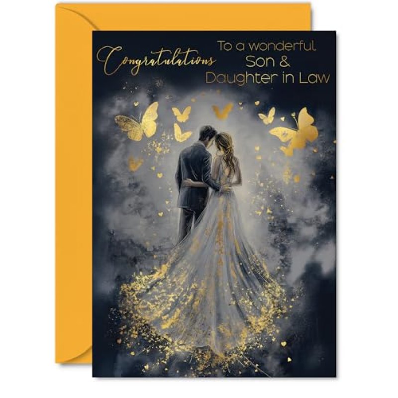 Wedding Card - Gold Butterflies Happy Couple