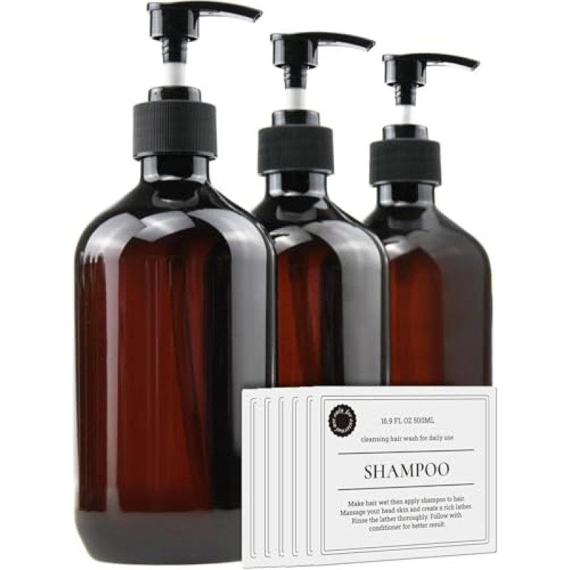 Refillable Plastic Bottles with Pump Dispenser - 3 Pack