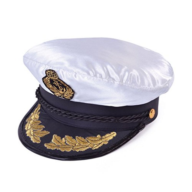 Deluxe White & Black Captain Cap (Pack of 1) -…