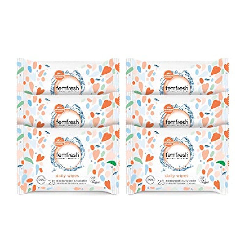 Femfresh Intimate Biodegradable Wipes - Pack of 6 x 25