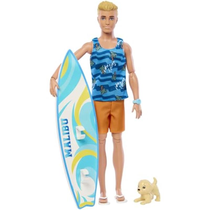 Ken Doll with Surfboard and Puppy