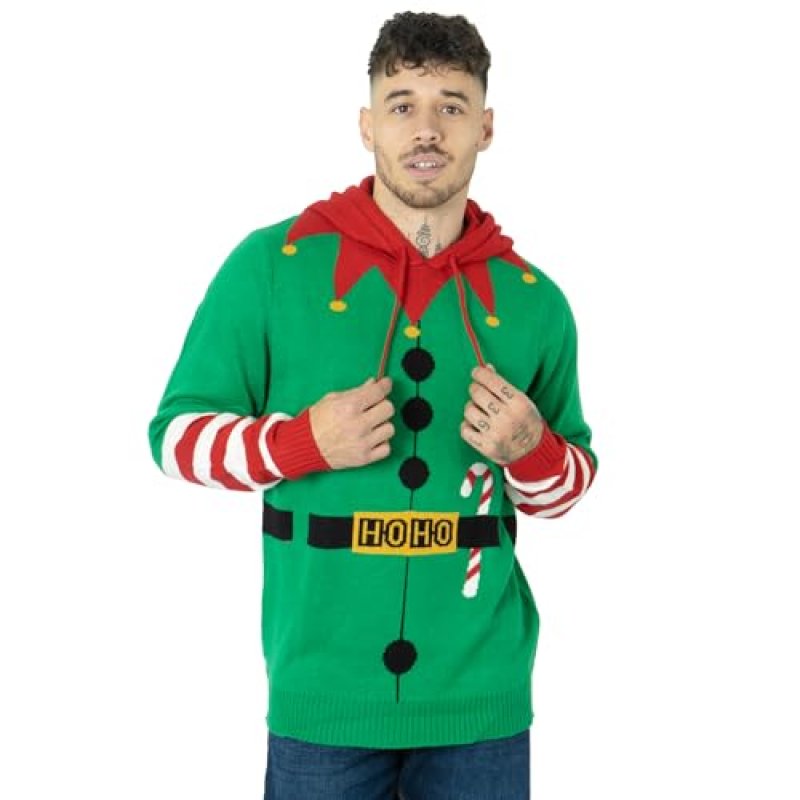 NOROZE Men’s Christmas Jumper Hoodie Elf HoHo…