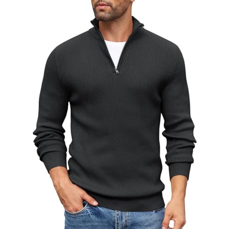 COOFANDY Men's Quarter Zip Jumper Ribbed…