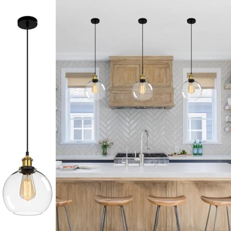 FORCOSO Pendant Light with Clear Globe Shade