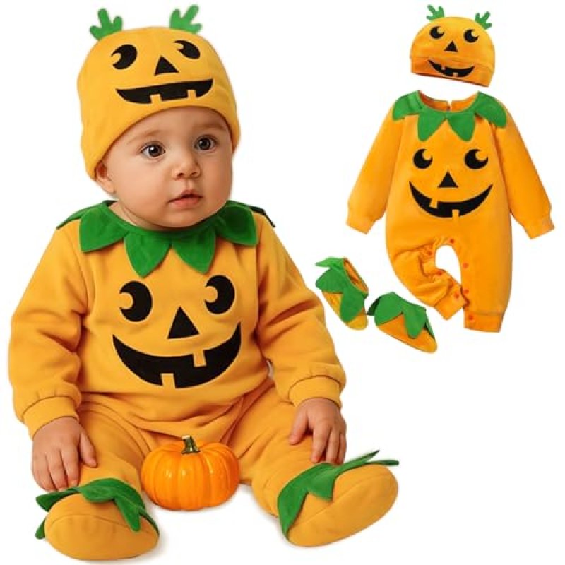 TenhCreek 3pcs Baby Halloween Pumpkin Costume,…