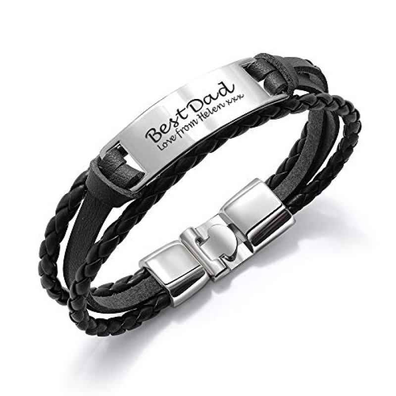 EDSG Mens Leather Engraved Bracelet