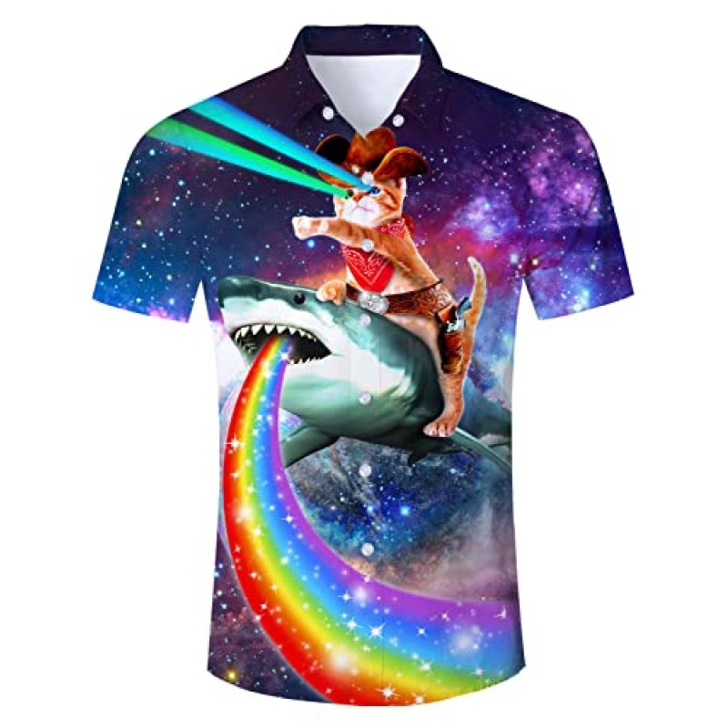 RAISEVERN Mens Shirt Funny Stag Cat Shark Graphic…