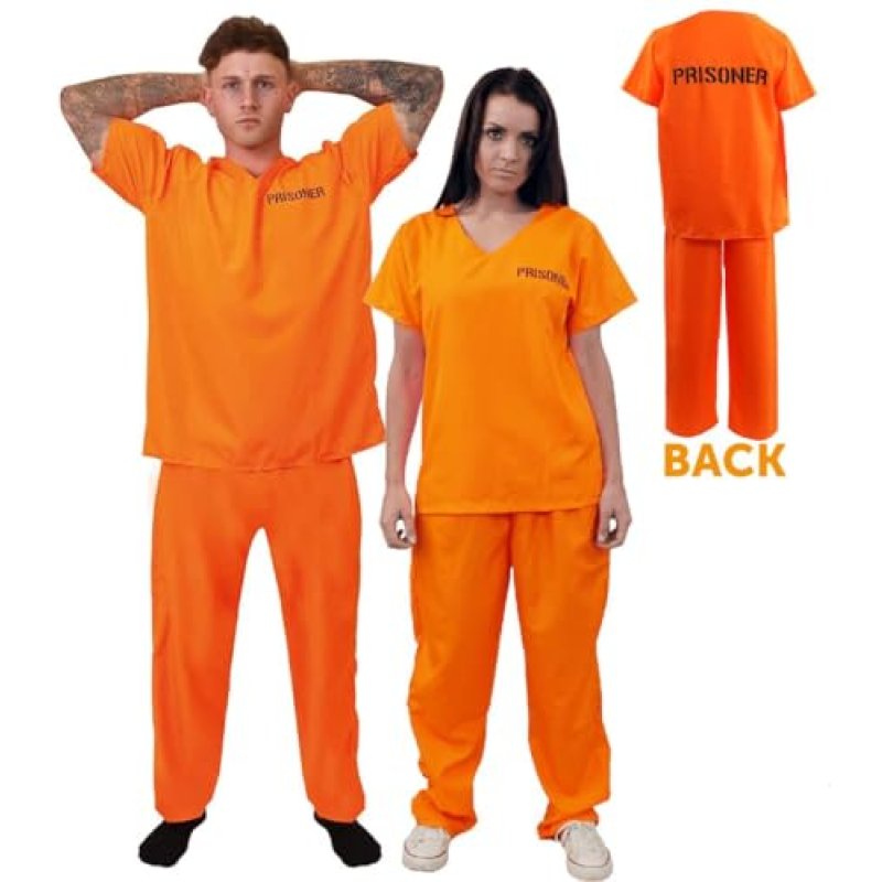 Mens Prisoners Convict Costume - Large - Orange…