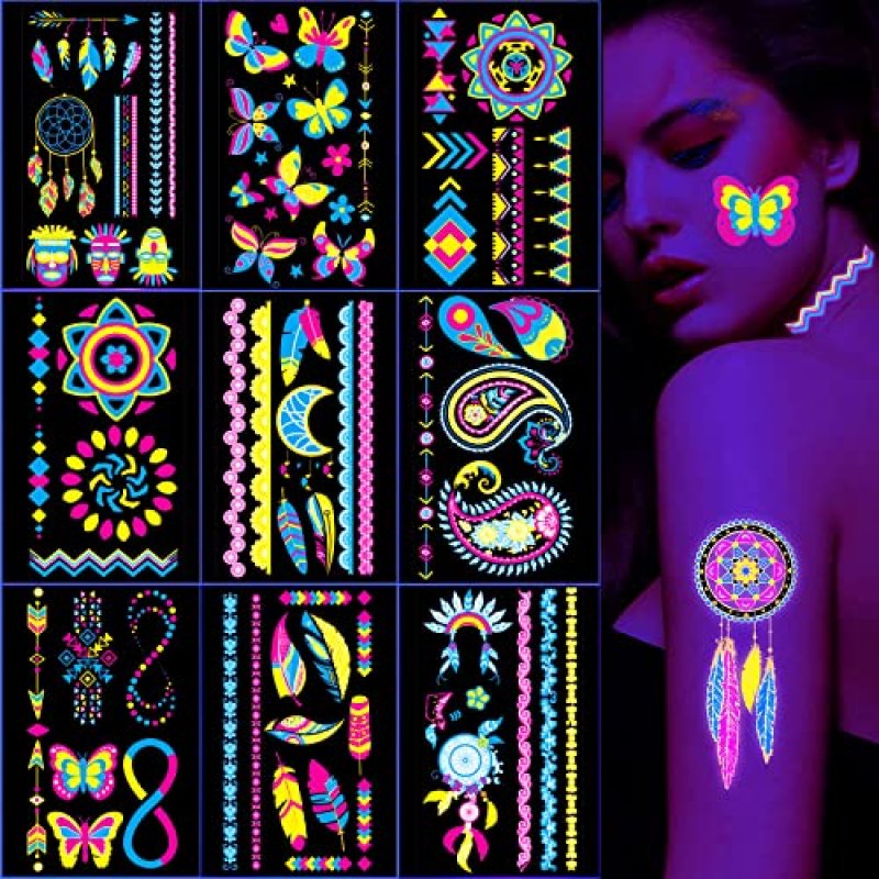 Neon Glow Temporary Tattoos