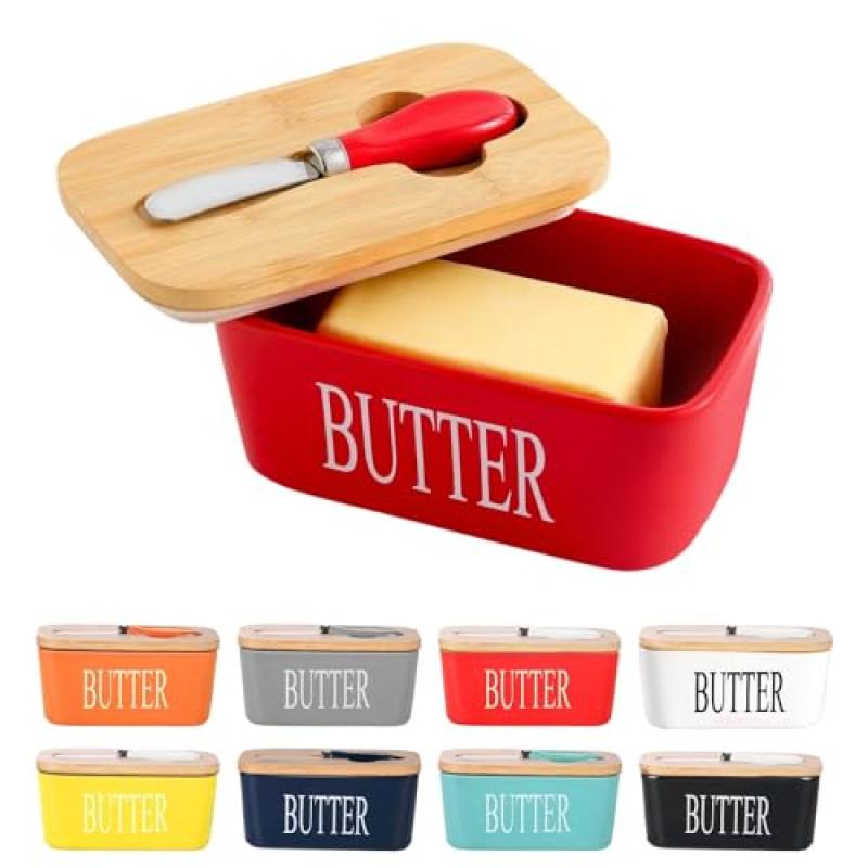 Ceramic Butter Dish with Wooden Lid