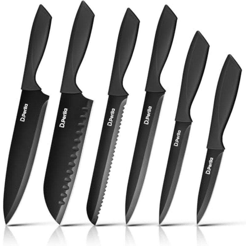 D.Perlla Black Knife Set 6 Pieces Kitchen Knives…