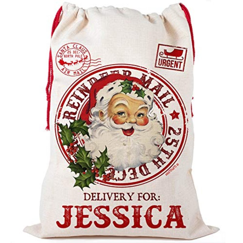 KRAFTYGIFTS Personalised Santa Sack Large Canvas…