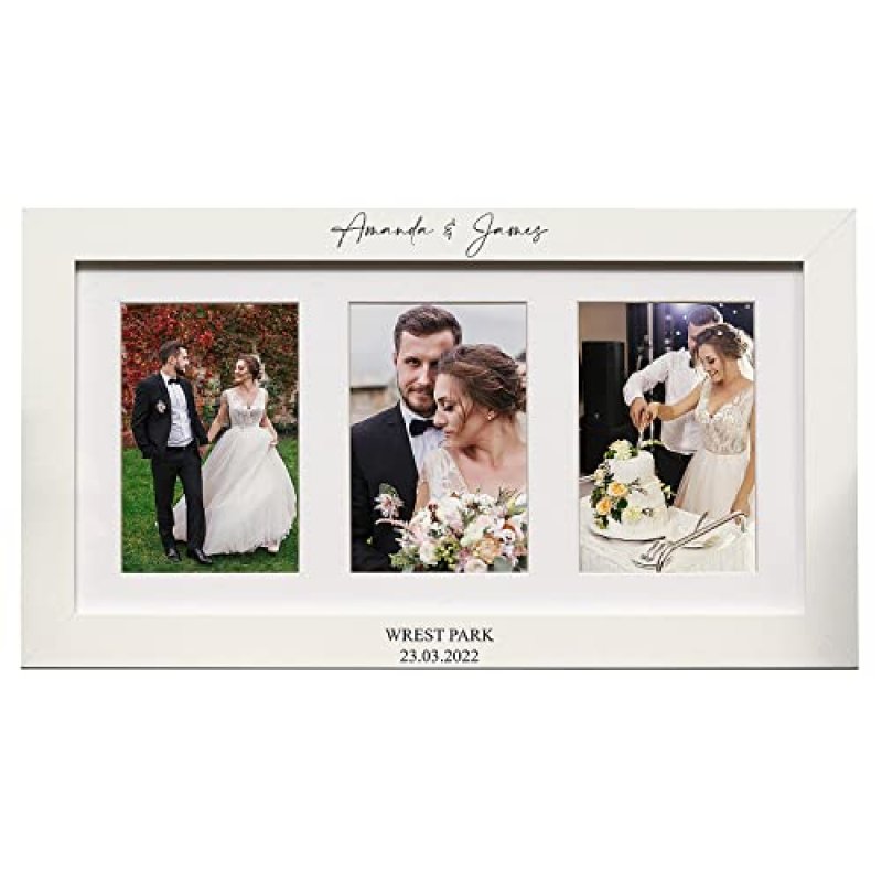 Personalised White Wooden Wedding Triple Photo 6…