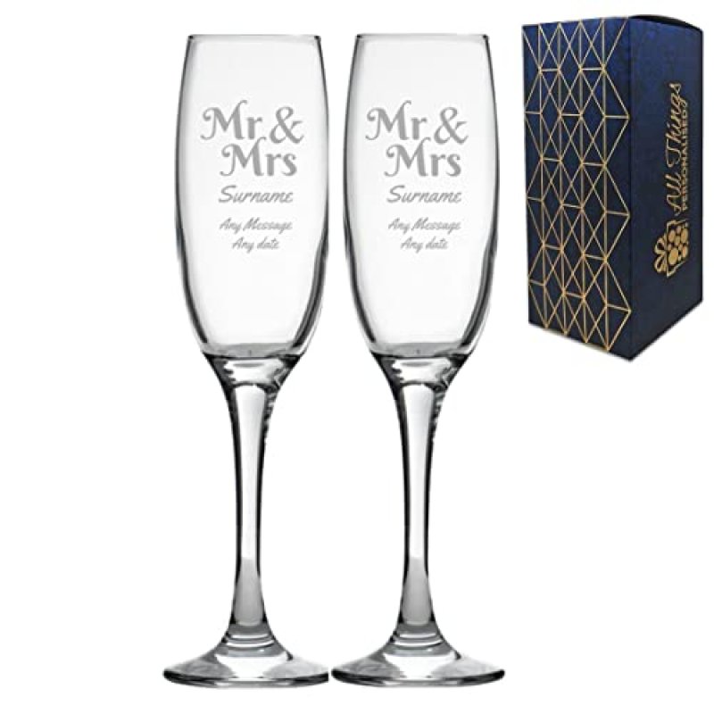 Personalised Engraved Wedding Champagne Glass Set…