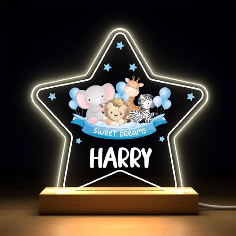 Personalised Animal LED Night Light for Baby Boy