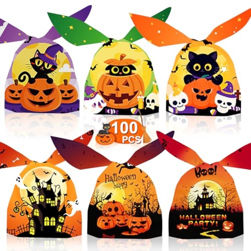 MestectPET Halloween Treat Bags, 100 Pcs, 14*23CM…