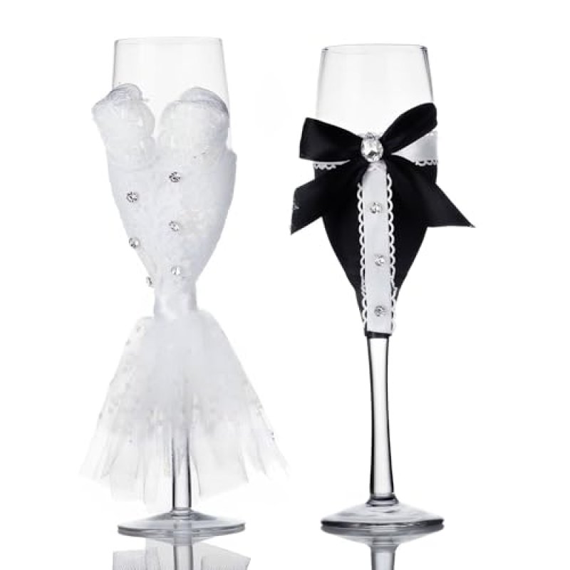 YUEMING Set of 2 Champagne Flutes, Crystal…
