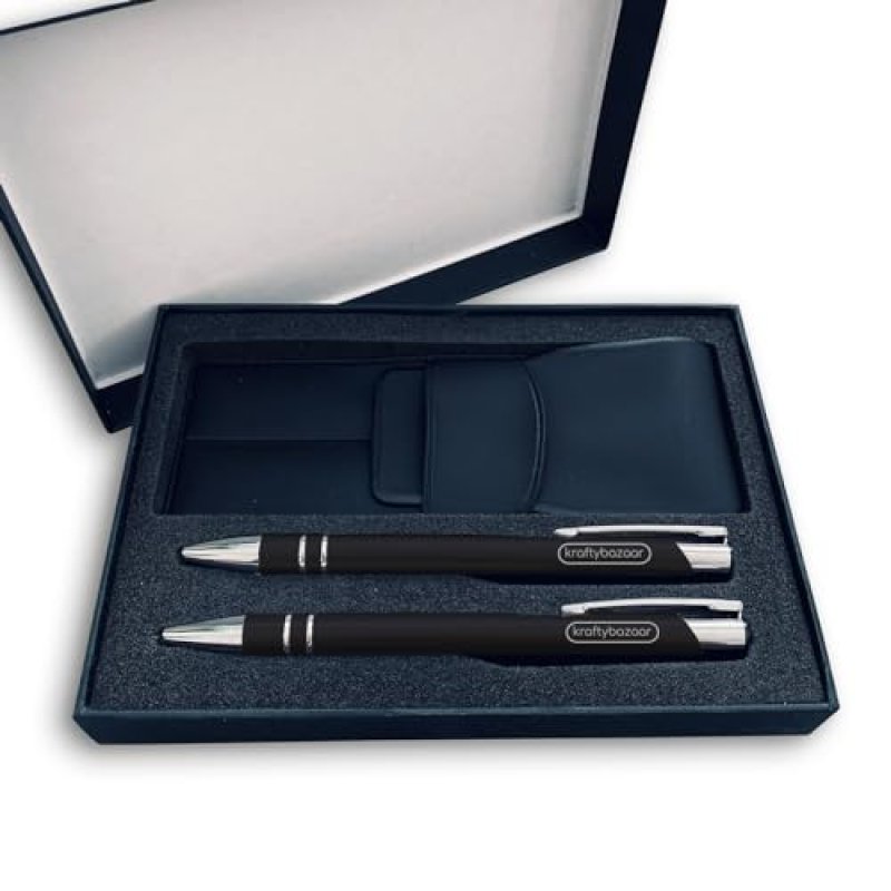 Set of 2 Black Personalised pens with gift box -…