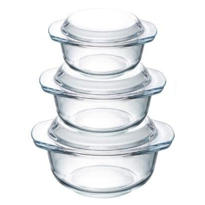 Set of 3 Glass Casserole Dishes with Lid, 1+1.4+1…