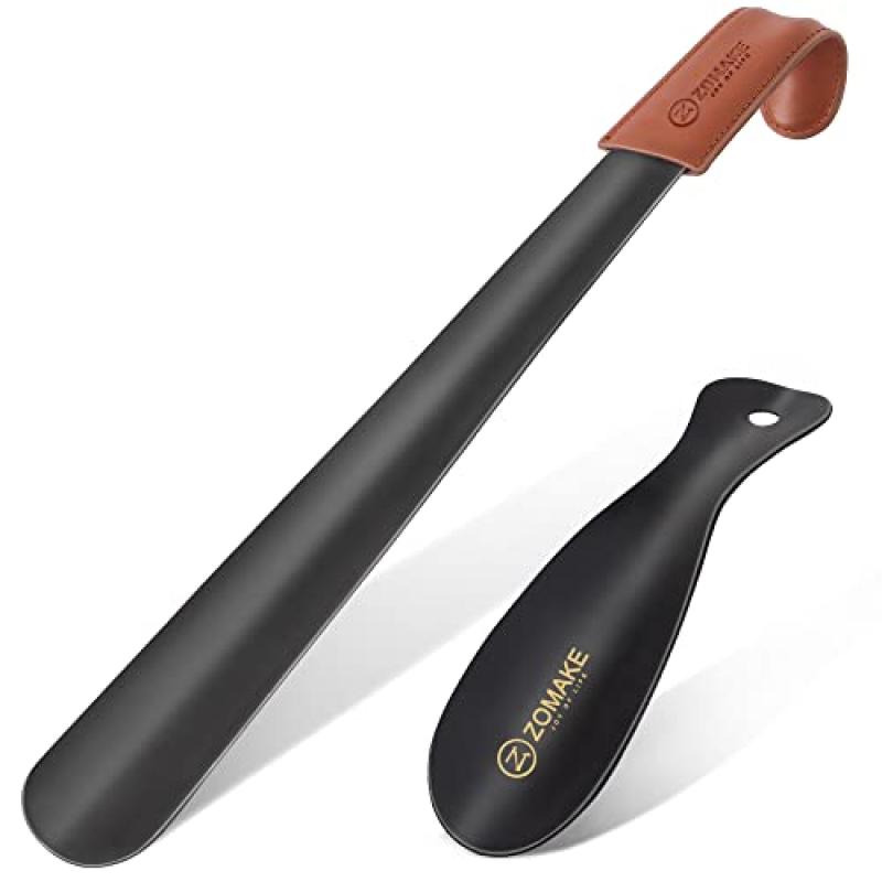 ZOMAKE Metal Shoe Horn with Leather Handle