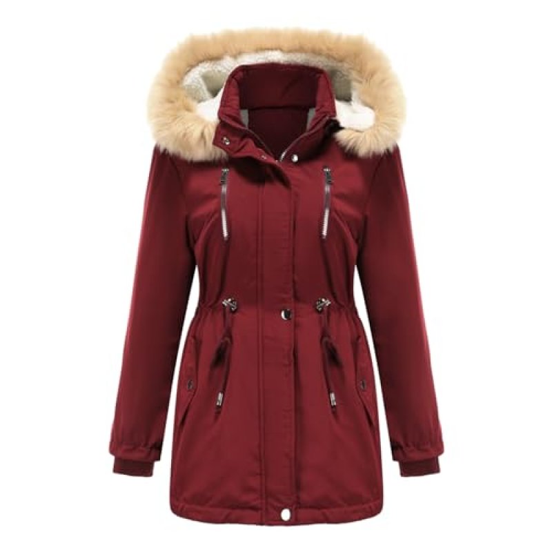 Petalum Women Faux Fur Hooded Jacket Parka Coat…