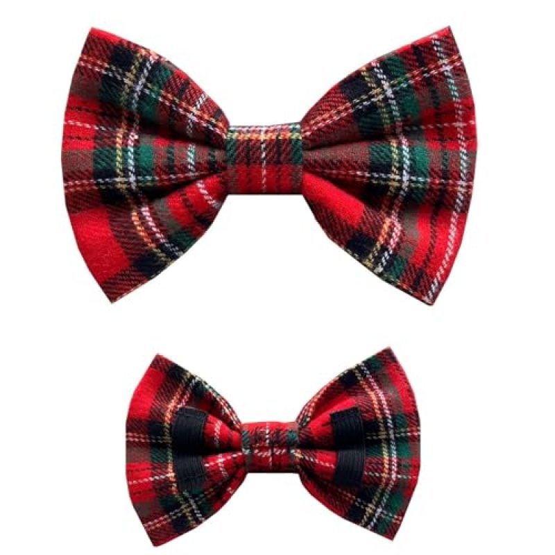 New Dogs Bow Tie Tartan woven Elastic Band attach…