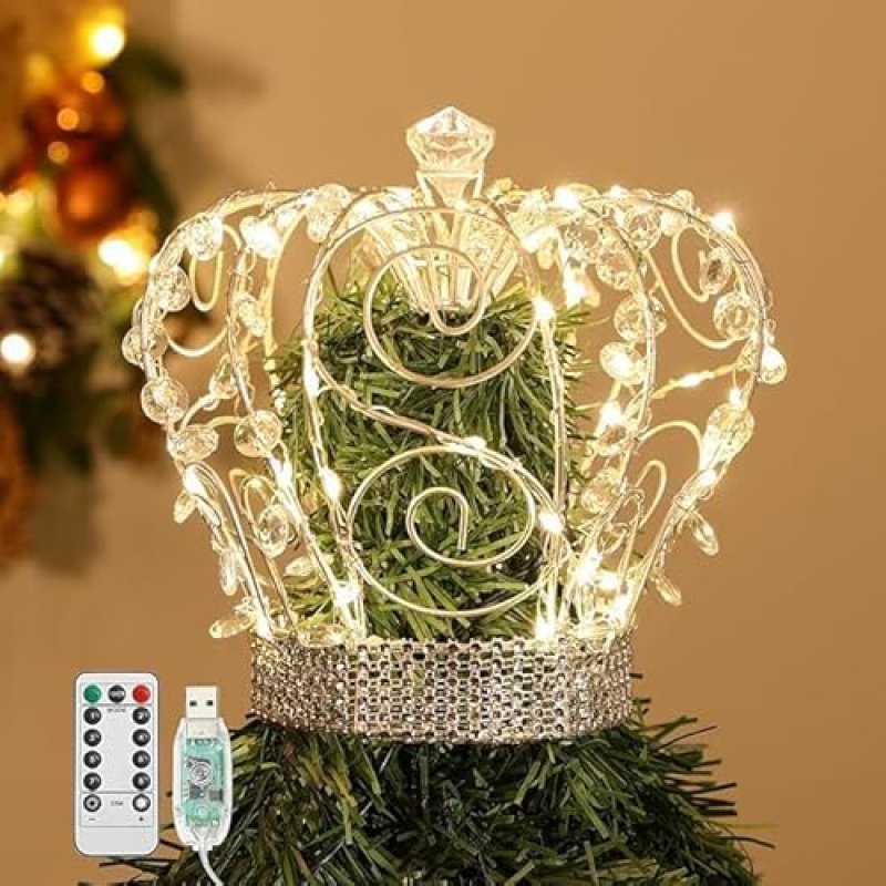 Lewondr Christmas Tree Topper, Metal Frame Crown…
