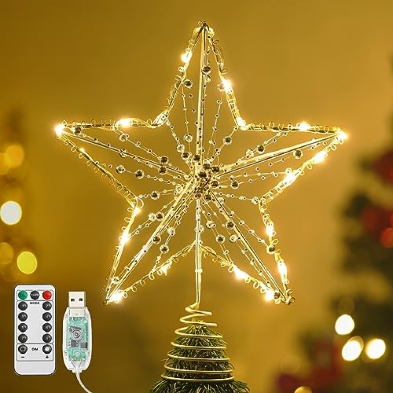 Lewondr Christmas Star Tree Topper, USB Powered…