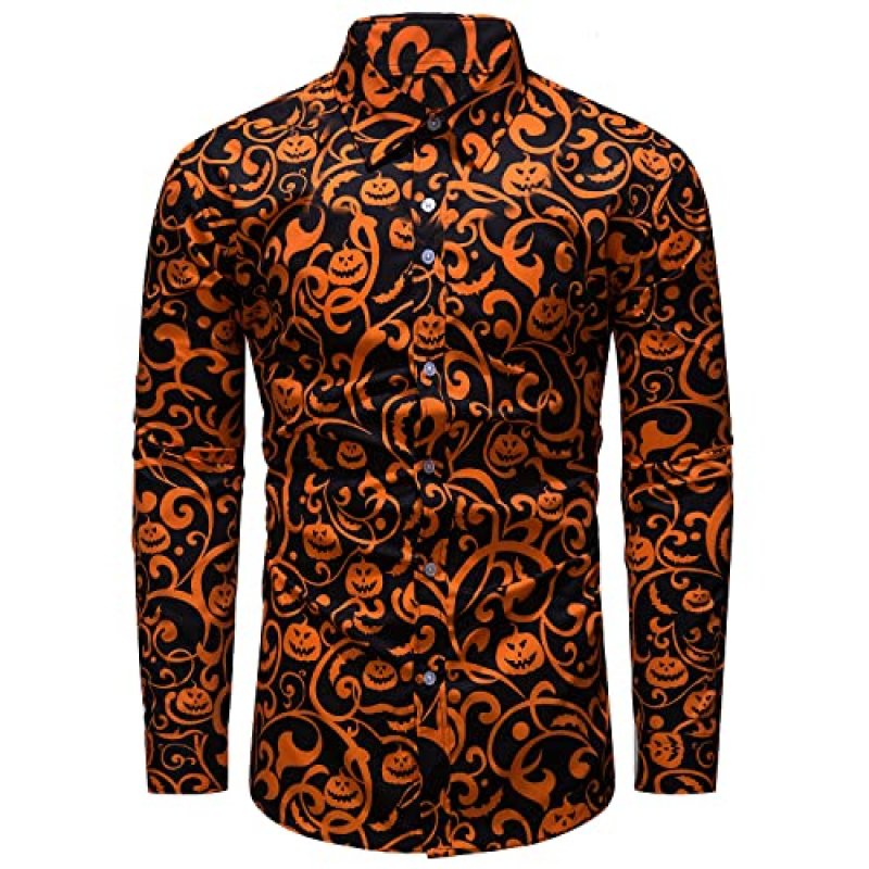fohemr Mens Halloween Shirts Ugly Pumpkin Print…