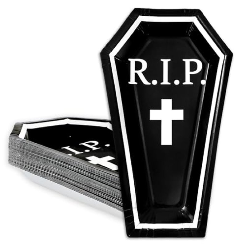 Whaline 24Pcs Halloween Paper Plate Coffin Shape…