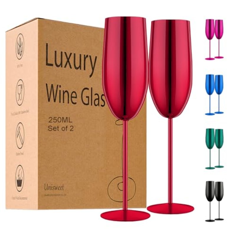 UNISWEET Champagne Glasses Set of 2 Stainless…