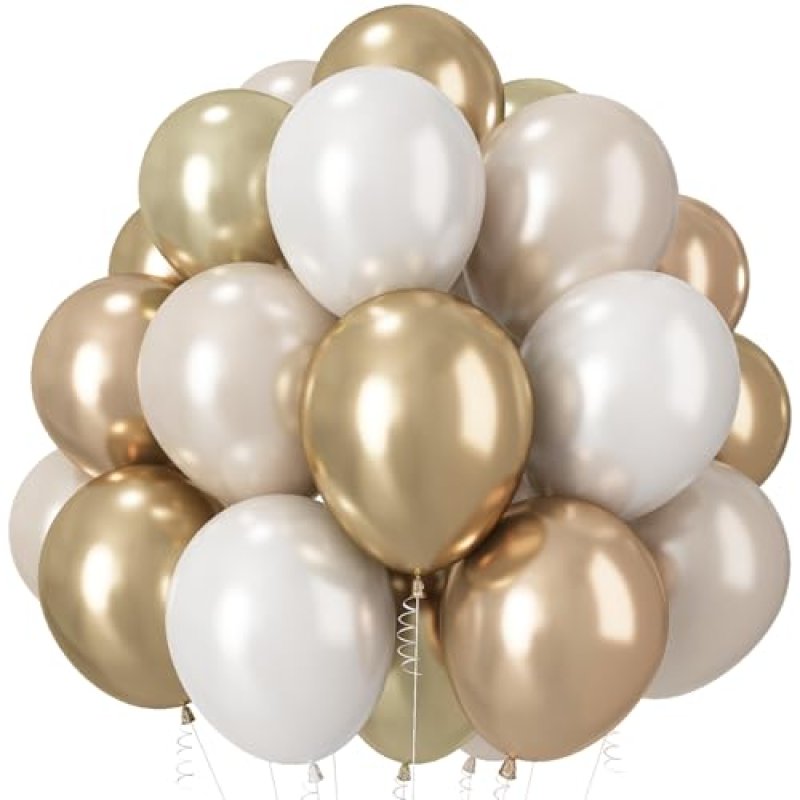 Champagne Gold and White Balloons, 12 Inch Double…