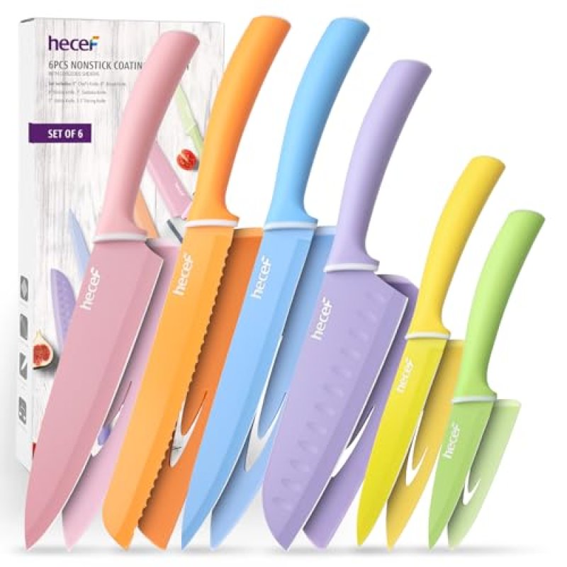 hecef Kitchen Knife Set of 6, Stylish Colorful…