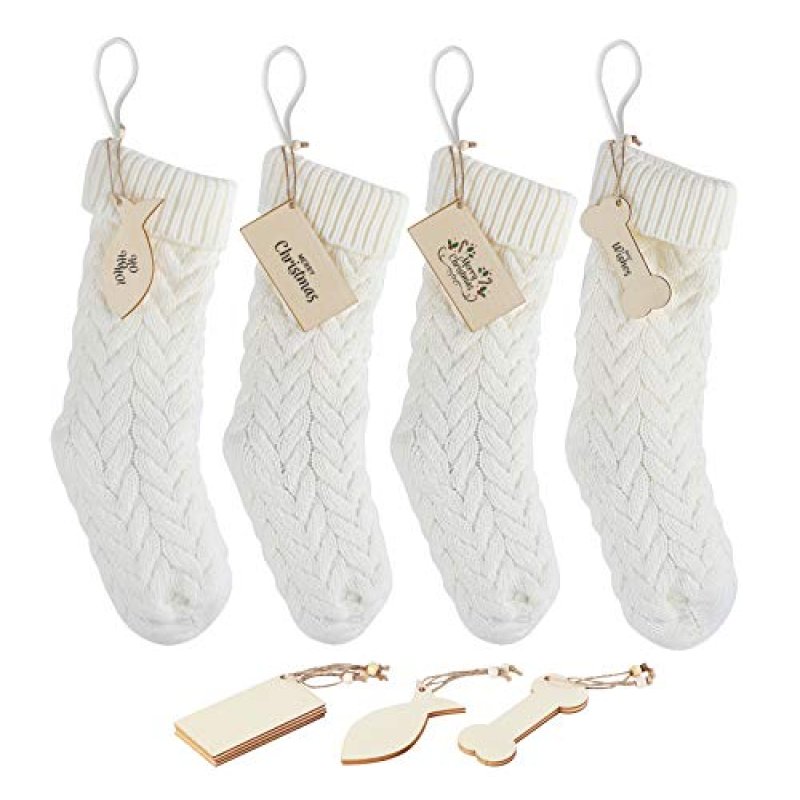 ABSOFINE White Knit Christmas Stockings 4 Pack…