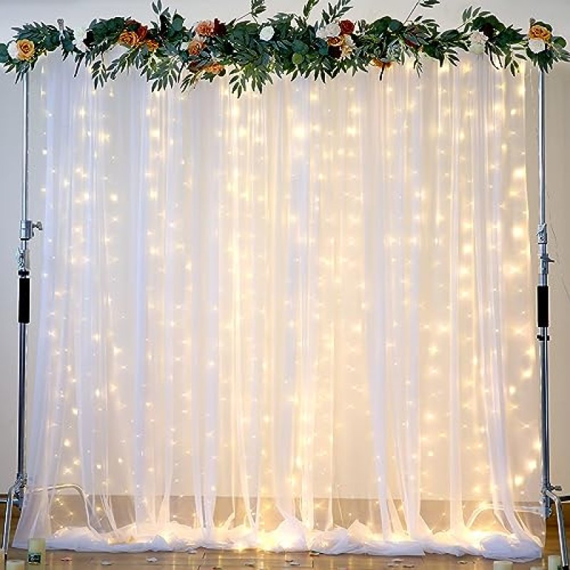 White Tulle Backdrop with Lights String for…