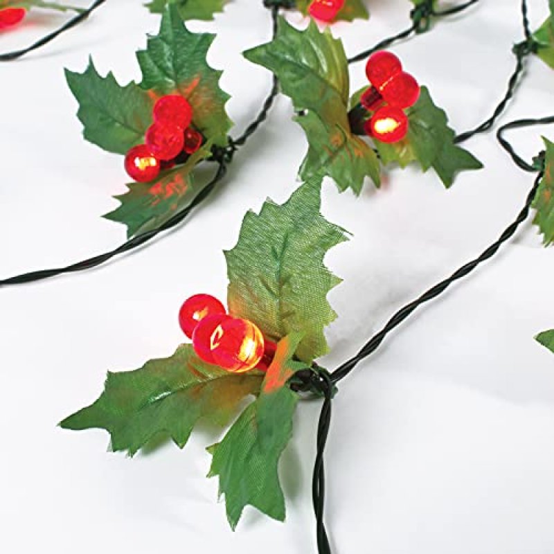 Christmas Holly Sprigs with Lights