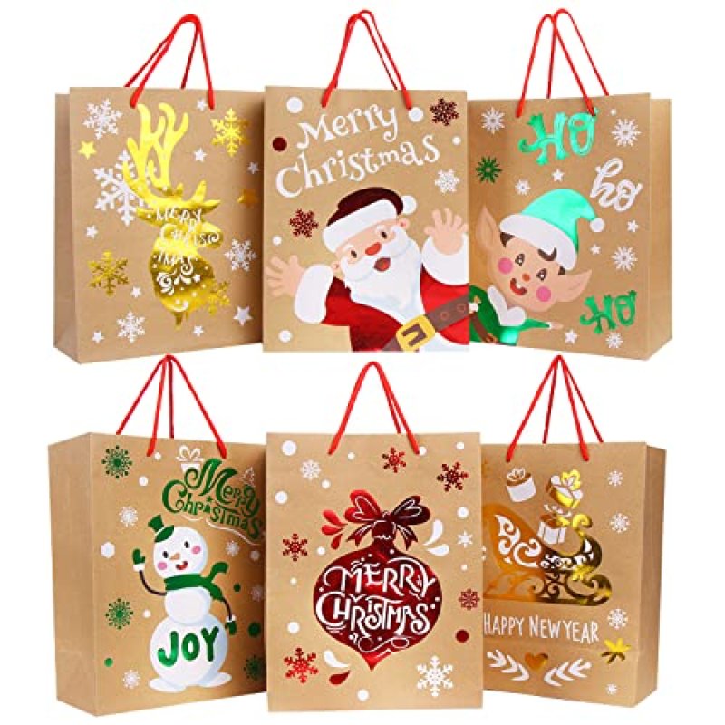 VEYLIN Christmas Kraft Gift Bags, 12 Bronzing…