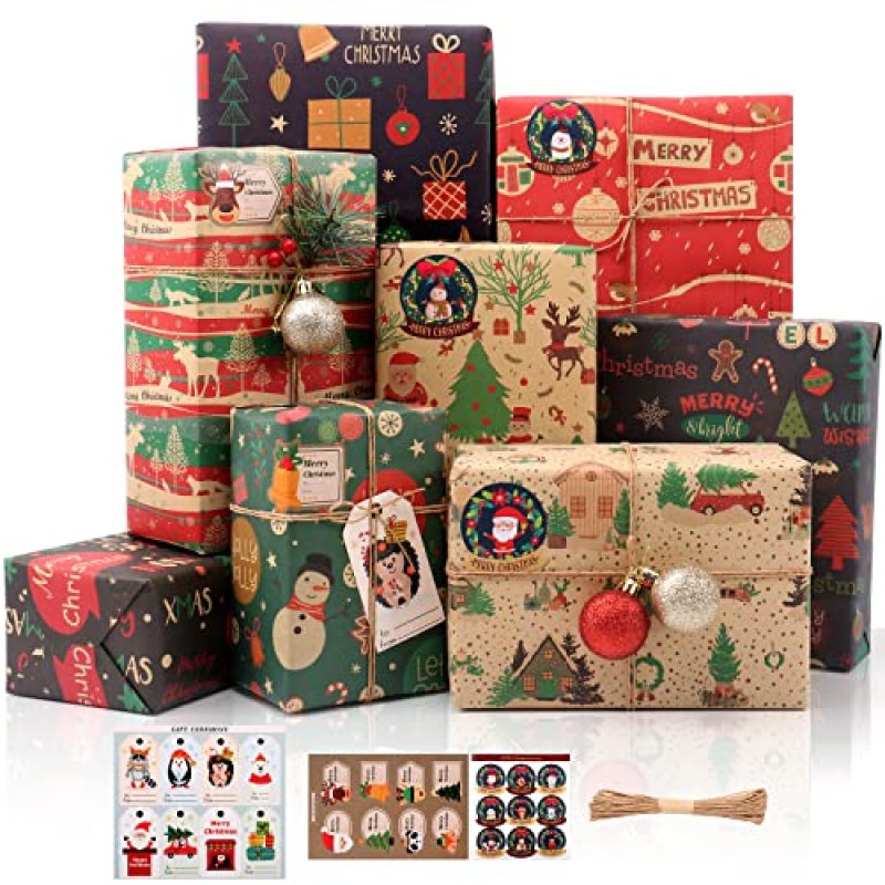 Christmas Wrapping Paper 8 Sheets, Multicolored…