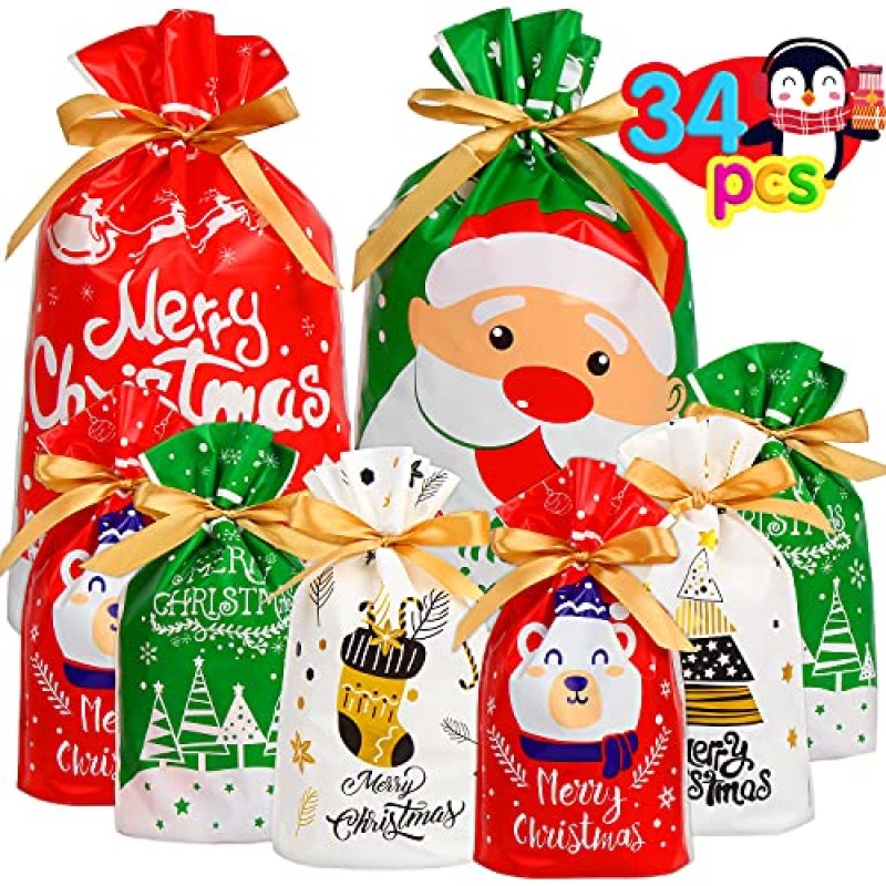VEYLIN Christmas Drawstring Bags, 34 PCS Xmas…
