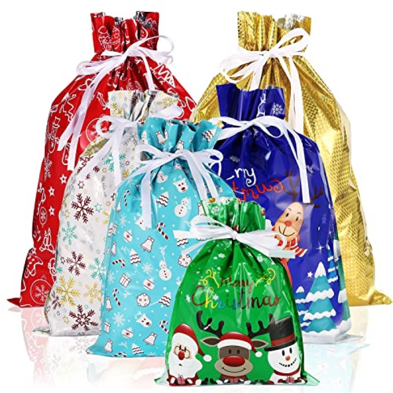 CASPLUS Christmas Drawstring Gift Bags,12 pack…