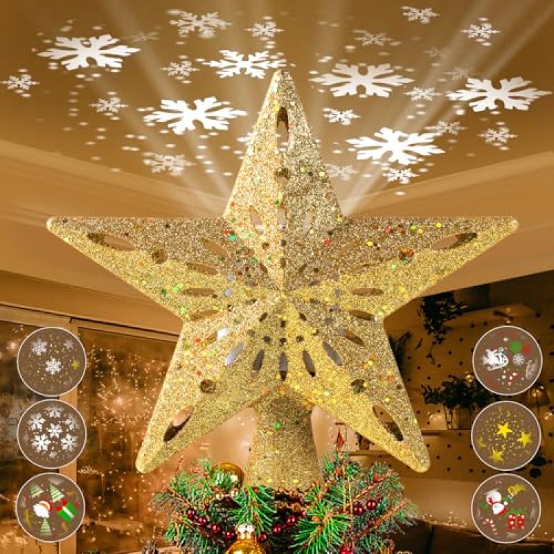 TEPENAR Christmas Tree Topper Projector – Gold…
