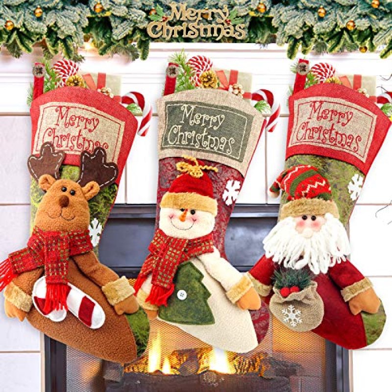 COOLWUFAN Christmas Stockings, 3 Pack 18"…