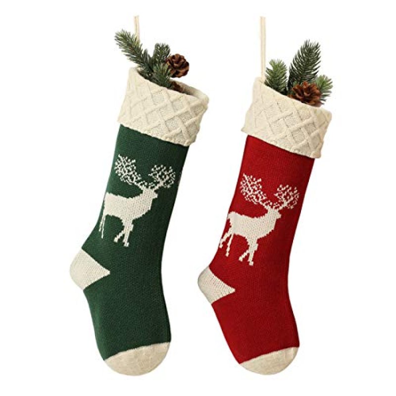 Christmas Stockings, Knitted Reindeer Pattern…
