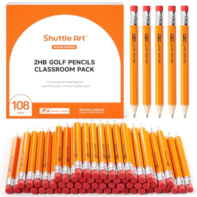 Shuttle Art 108 Pack Golf Pencils With Erasers, …