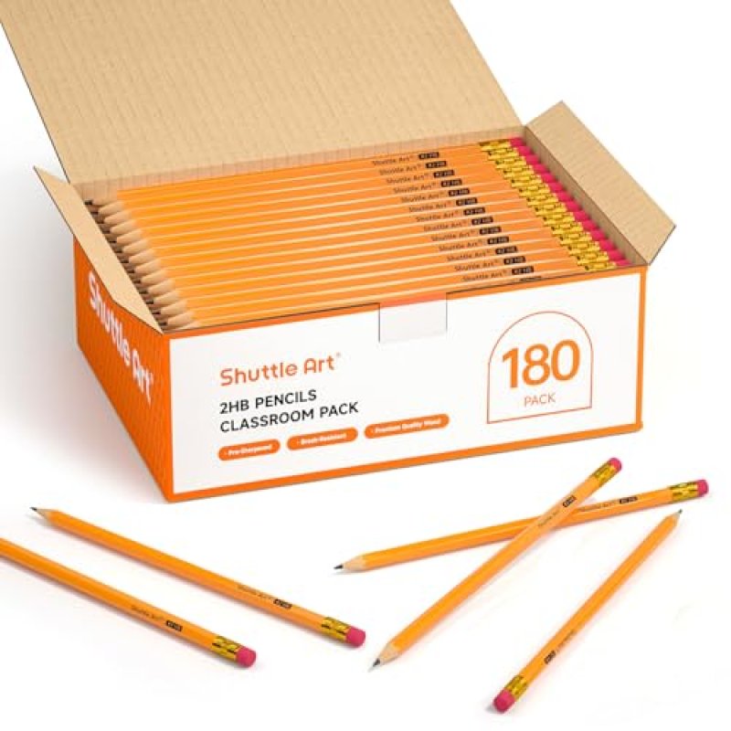Shuttle Art #2 HB Pencils with Rubbers, 180 Pack…